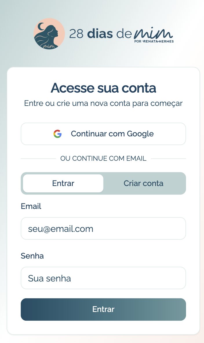 Tela de acesso do curso 28 dias de MIM, por Renata Hermes