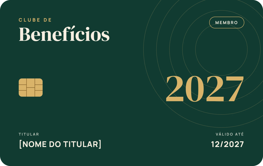 Cartão Clube de Benefícios 2027, verde-escuro com detalhes dourados
